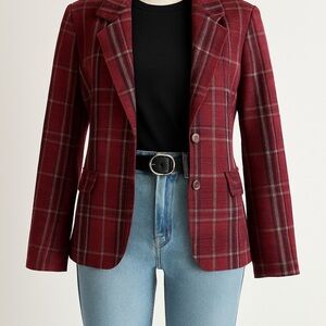 Vintage Devon Plaid Blazer Red Black Checkered Jacket Union Made USA Sz 16‎ 🇺🇸